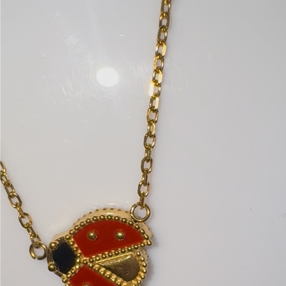 Gold-Tone Red Ladybug Pendant and Flower SET - Picture 5 of 7